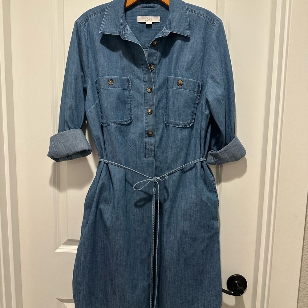 LOFT Blue Denim Shirt Dress